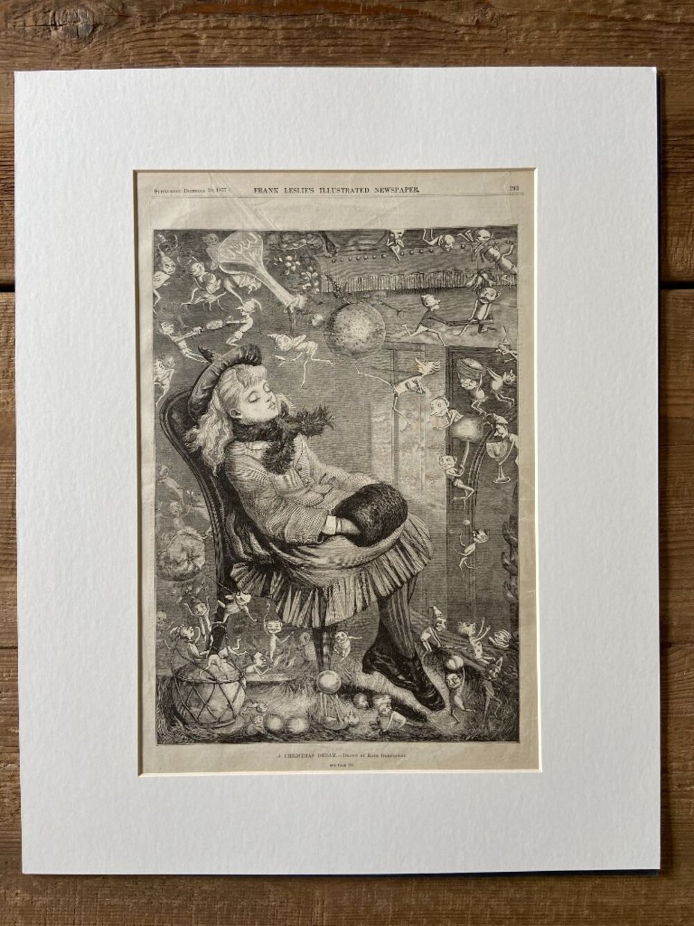 Kate Greenaway, Antique Woodcut Engraving, Fairies,